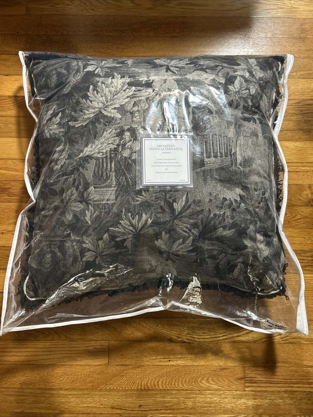 DOWN INC Euro Square Pillow 26x26 Tapestry Botanical Floral Fringe Trim NEW